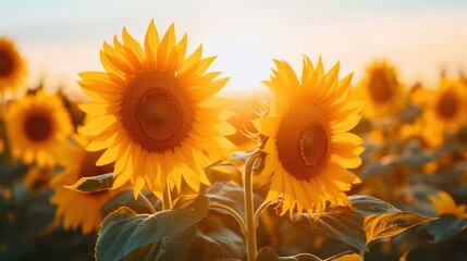 Sunflower field in the morning