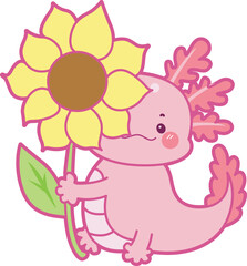Illustration of cute axolotl activities icon.
Funny pink axolotl in daily routine stickers.