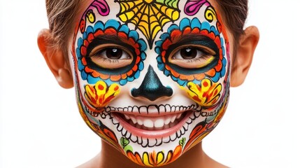 Obraz premium Vibrant Day of Dead Face Paint on Smiling Child