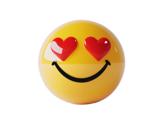 a yellow ball with red hearts and a smile