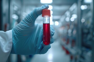 Laboratory Test Tube with Red Liquid in a Scientific Environment