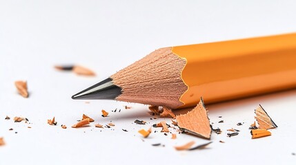 A sharpened pencil with wood shavings.