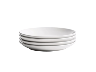 a stack of white plates