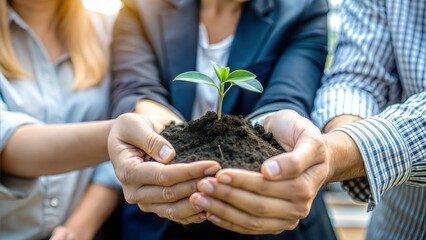 Hands Holding Soil with Growing Plant, Symbol of Environmental Education