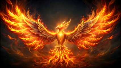Abstract mythical phoenix bird with outstretched wings created from flames, phoenix, bird, fire, flames, mythical, abstract