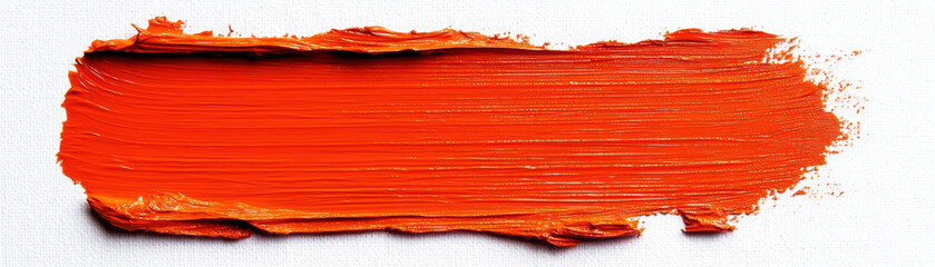A striking and vibrant swatch of orange paint spread across a white canvas, showcasing its texture and bold color. Perfect for art and design themes.