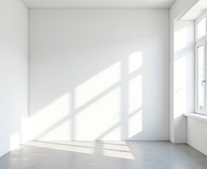 Fototapeta premium Modern Interior Design: Spacious White Room with Sunlight and Shadows 