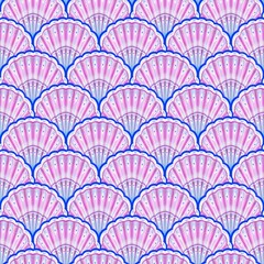 Abstract seamless pattern. Hand drawn background with seashells. Summer pattern for wrapping paper, wallpaper, notebook cover.