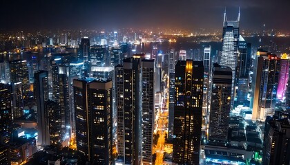 Obraz premium Panoramic View of Tall Buildings in the City