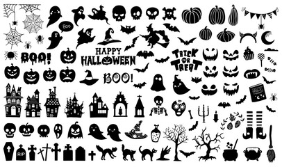 Obraz premium Big vector set of silhouette Halloween elements.