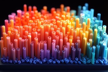 Fototapeta premium Abstract Colorful Cylinders with Blue Structures at the Base