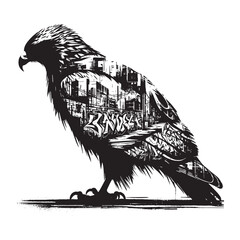 Obraz premium silhouette of Hawk filled with graffiti street wall in rough drawing