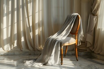 Elegant Chair with Draped Blanket in Soft Natural Light