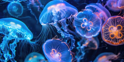Obraz premium Jellyfish Gelatinous Umbrella Shaped Creatures with Bioluminescent Properties