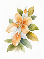 Orange jasmine flowers watercolor ,orange flowers