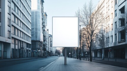 Isolated Blank White Billboard on an Urban Street clear and centered against a neutral urban backdrop 