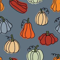 Seamless pattern with pumpkins in brush stroke texture paint style.  Halloween and Thanksgiving design. Great for textile, fabric, wallpaper, wrapping, scrapbook and packaging