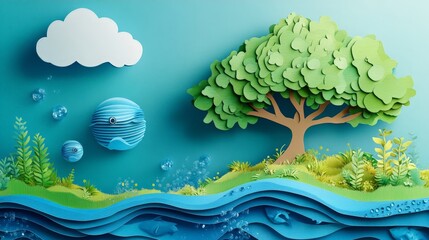 Paper Art Celebrating World Water Day with Ecological Focus