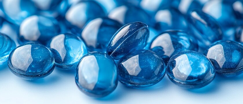 Shimmering blue gemstones arranged artistically, reflecting light with clarity and elegance, perfect for creative design projects.