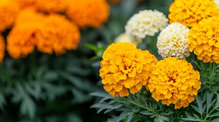 A bunch of orange and white flowers with green stems
