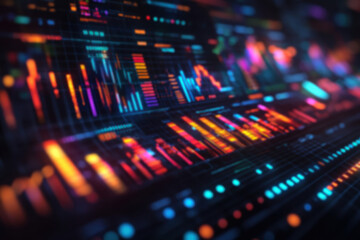 Fototapeta premium Abstract digital data visualization, vibrant futuristic technology background with colorful graphs, charts, and lines, innovation concept.