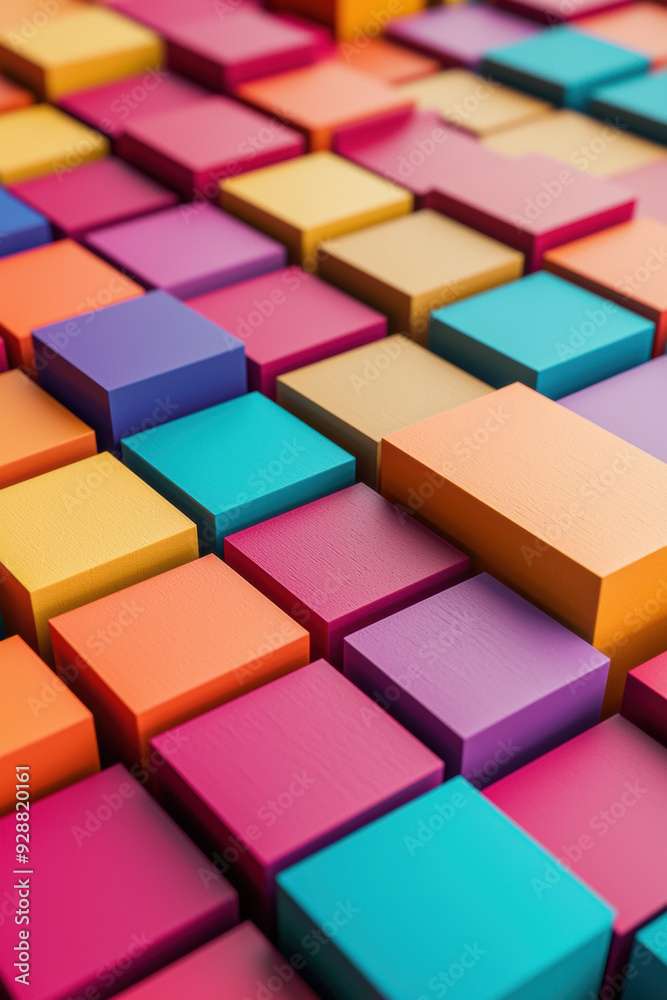 Poster vibrant abstract background with colorful blocks in various shades and sizes, creating a modern and 