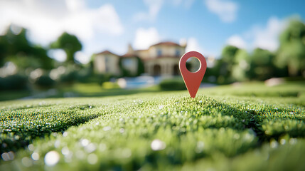 Illustration of a pin icon indicating a prime commercial real estate location, generating returns from investing in real estate, renting and speculating and selling assets