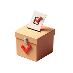 Obraz premium Ballot box with a red check mark on a voting card being inserted. 3D illustration isolated. Voting and election concept