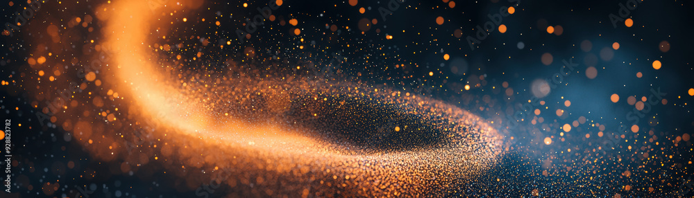 Poster a stunning abstract background featuring a swirling orange and blue particle wave, creating a dynami