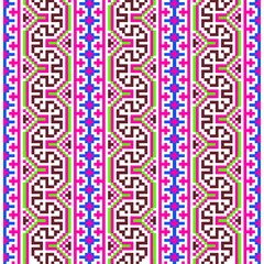 The images show the intricate and delicate Hmong embroidery, featuring unique geometric patterns that often include circles Shawls or handkerchiefs are part of the expression of the Hmong people's 