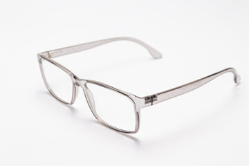 prescription glasses with transparent frames and white background