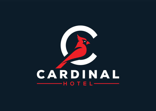 Naklejki Cardinal bird logo design Cardinal hotel logo C Letter with cardinal bird logo