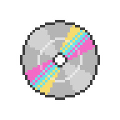 Shining Silver Compact Disc, Pixel Art Tech Icon, Isolated