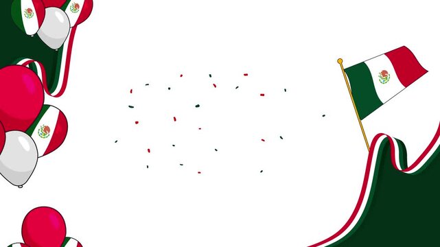 Viva Mexico animation celebrating the independence of Mexico on September 16 with vector cactus, Mexican flag and balloon elements.