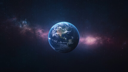 Obraz premium A crystal-clear Earth floating in space, with the colorful auroras of a distant planet in the background, highlighting interstellar exploration and unity,