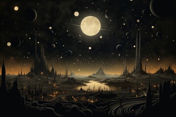 Naklejka premium Celestial Delights: Illustrations from the Cosmos