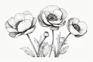 Obraz premium Ranunculus Tattoo Design with Black Outline