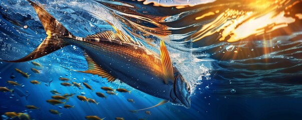 Regal sailfish slicing through the water with speed, 4K hyperrealistic photo