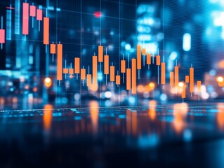 Urban Lights Reflecting on a Stock Chart An Abstract Perspective of Financial Data