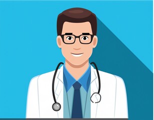 Fototapeta premium Cartoon Doctor with Stethoscope and White Coat
