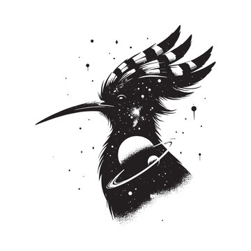 recommend clip art: silhouette of Hoopoe filled with space and sci-fi element in rough drawing