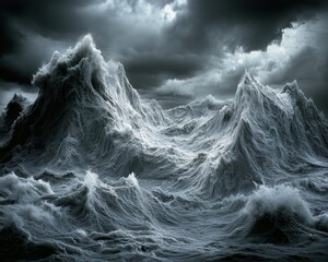 Stormy Sea Low Angle View of Turbulent Waves in Monochromatic Tones Evoking a Sense of Power and Untamed Nature