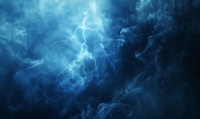 A blue sky with a blue ocean and a blue smoke and lightning