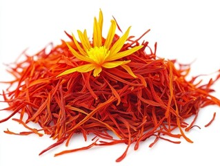 Naklejka premium Saffron Flower and Stigmas A Closeup Perspective on the Culinary Gem Revealing Delicate Texture and Vibrant Color Contrast