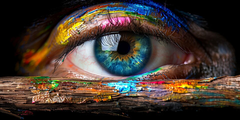 Colorful pop art photography of a eye, vibrant and bold
