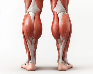 Rear View of Detailed Anatomical Illustration of Lower Leg Muscles on White Background