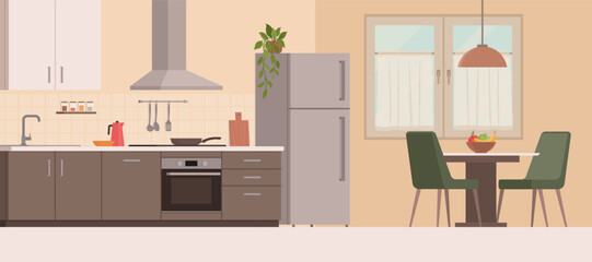 Modern kitchen interior with appliances and utensils