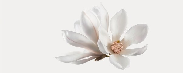 Fototapeta premium White magnolia flower on white background, 4K hyperrealistic photo