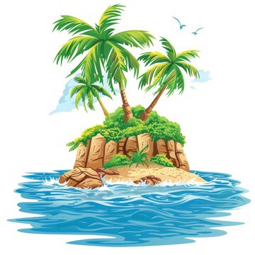recommend clip art: Desert island in the ocean cartoon vector illustration isolated on white background