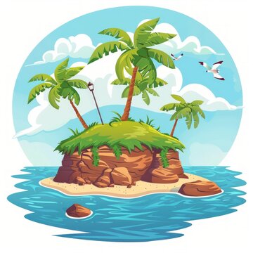 recommend clip art: Desert island in the ocean cartoon vector illustration isolated on white background